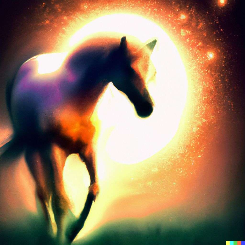 a horse, digital art, glowing
